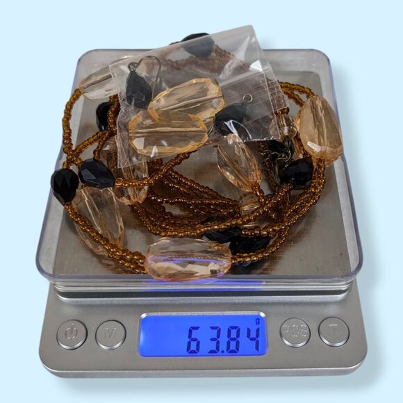 V. Premier Designs Black & Peach Beaded Demi Parure - Picture 7 of 7